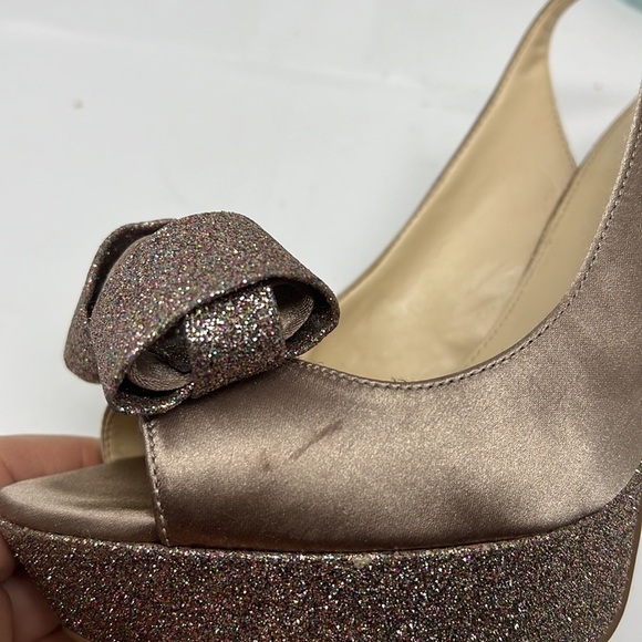 Enzo Angiolini Sz 8.5M Taupe Beige Satin and Glitter Peep Toe Stiletto Heels - Picture 11 of 11